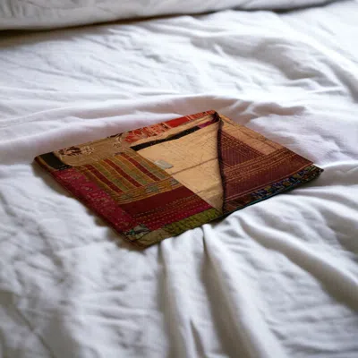 Homezia 50" X 70" Burdy And Brown Quilted Cotton Patchwork Throw Blanket With Embroidery