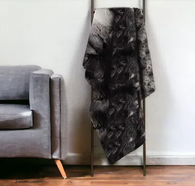 Homezia 50" X 70" Dark Gray And Ivory Faux Fur Plush Throw Blanket