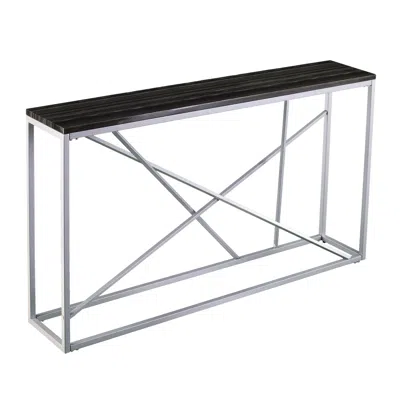 Homezia 52" Black And Silver Faux Stone Frame Console Table