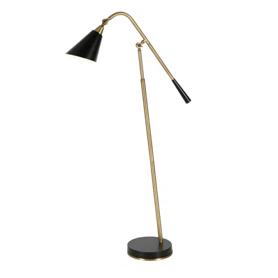 Homezia 52" Black Swing Arm Floor Lamp With Black Cone Shade