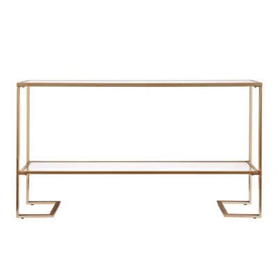 Homezia 52" Clear And Gold Glass Mirrored Frame Console Table With Storage In Black
