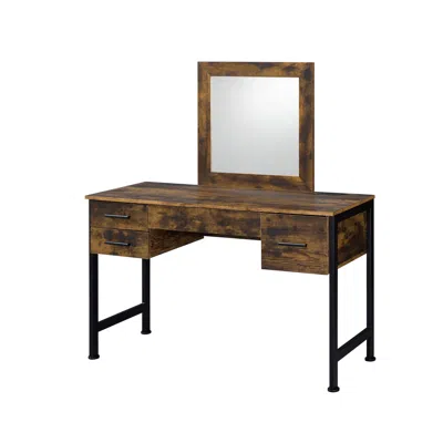Homezia 53" Rustic Oak & Black Finish Dresser Mirror