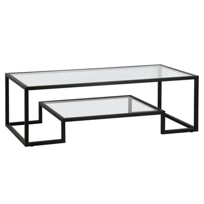 Homezia 54" Black Glass And Steel Coffee Table With Shelf