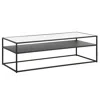 Homezia 54" Black Glass And Steel Coffee Table With Shelf