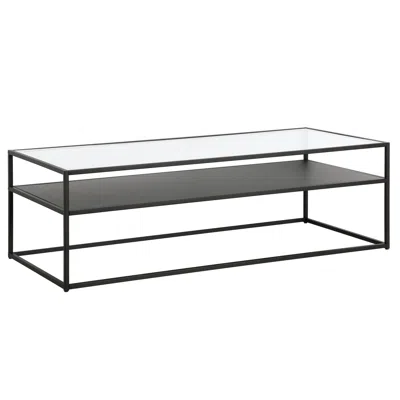 Homezia 54" Black Glass And Steel Coffee Table With Shelf