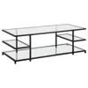Homezia 54" Black Glass And Steel Coffee Table With Three Shelves
