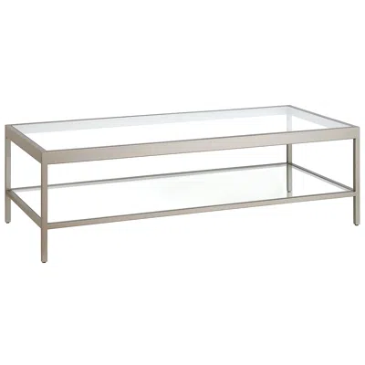 Homezia 54" Clear And Silver Glass And Steel Coffee Table With Shelf