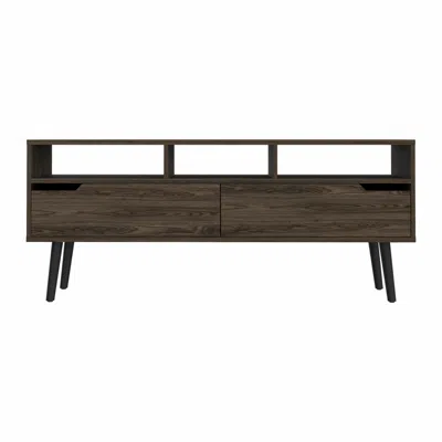 Homezia 54" Dark Walnut Manufactured Wood Open Shelving Tv Stand