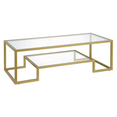 Homezia 54" Gold Glass And Steel Coffee Table With Shelf