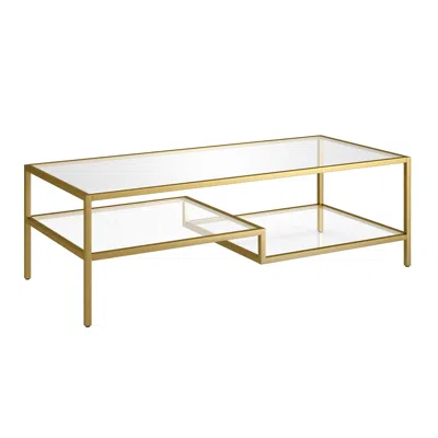 Homezia 54" Gold Glass And Steel Coffee Table With Two Shelves