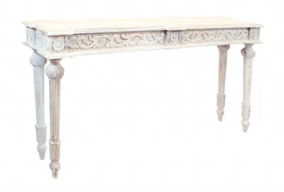 Homezia 54" White Solid Wood Distressed Console Table In Neutral