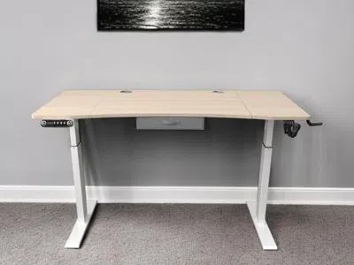 Homezia 55" Adjustable Oak And White Standing Desk In Neutral