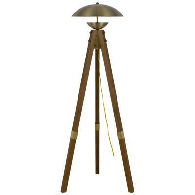Homezia 55" Brass Tripod Floor Lamp With Antiqued Brass Dome Shade In Brown