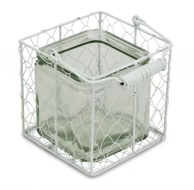 Homezia 5.5" White And Clear Wire Basket Glass Jar