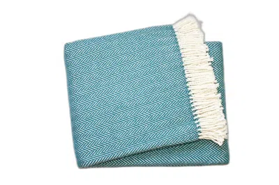 Homezia 55" X 70" Teal Blue And White Woven Herringbone Plush Throw Blanket
