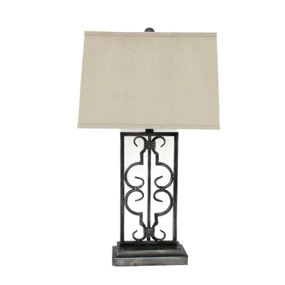 Homezia 5.5 X 9.25 X 28.75 Gray Industrial With Stacked Metal Pedestal - Table Lamp In Brown
