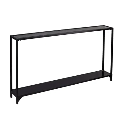 Homezia 56" Clear And Black Glass Floor Shelf Console Table With Storage