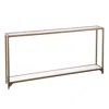 Homezia 56" Clear And Gold Glass Floor Shelf Console Table With Storage
