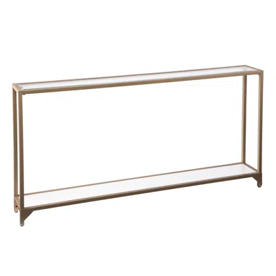 Homezia 56" Clear And Gold Glass Floor Shelf Console Table With Storage