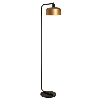Homezia 57" Black Arched Floor Lamp With Brass Bell Shade In Burgundy