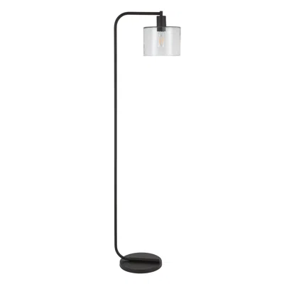 Homezia 57" Black Arched Floor Lamp With Clear Seeded Glass Drum Shade In Blue