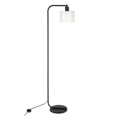 Homezia 57" Black Arched Floor Lamp With White Frosted Glass Drum Shade In Brown