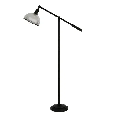 Homezia 58" Black Swing Arm Floor Lamp With Clear Transparent Glass Dome Shade In Burgundy