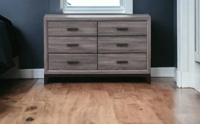Homezia 58" Gray Solid And Manufactured Wood Six Drawer Double Dresser