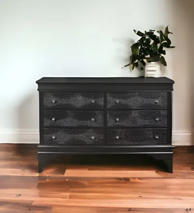 Homezia 58" Metallic Grey Solid Wood Six Drawer Double Dresser