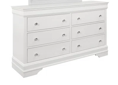 Homezia 58" Metallic White Solid Wood Six Drawer Double Dresser