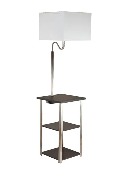 Homezia 58" Steel Tray Table Floor Lamp With White Square Shade In Black