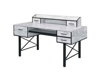Homezia 59" Antiqued White And Black Computer Desk With Five Drawers In Blue