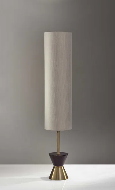 Homezia 59" Brass And Wood Textured Cylinder Beige Floor Lamp In Gold