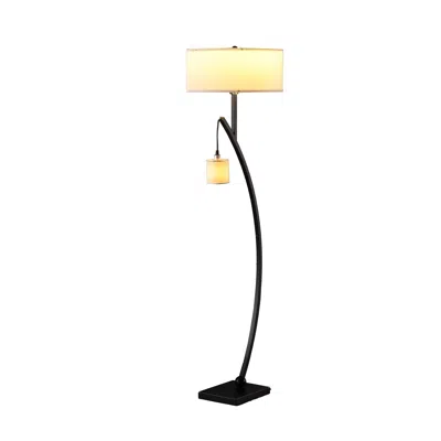 Homezia 59" Matte Black Dual Arc Floor Lamp With White Drum Shade