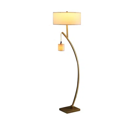 Homezia 59" Matte Gold Dual Arc Floor Lamp With White Drum Shade
