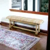 Homezia 59" Orange And Ivory And Brown Upholstered Cotton Blend Trellis Bench
