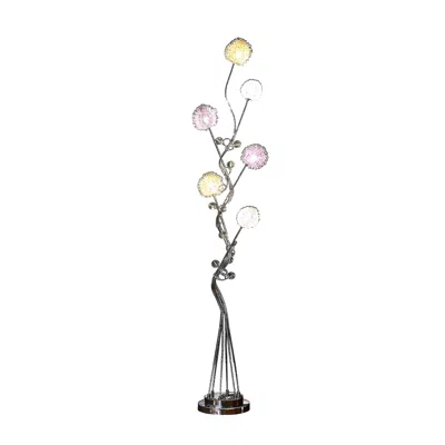 Homezia 59" Steel Six Light Led Novelty Floor Lamp With Colorful Funky Floral Shades In Metallic