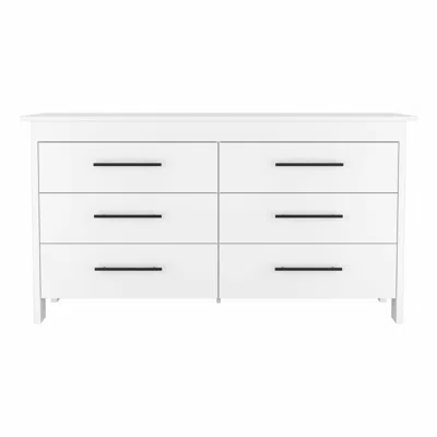 Homezia 59" White Six Drawer Double Dresser