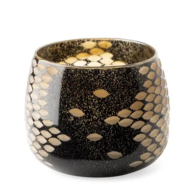 Homezia 6" Black And Gold Artisan Bubble Glass Vase