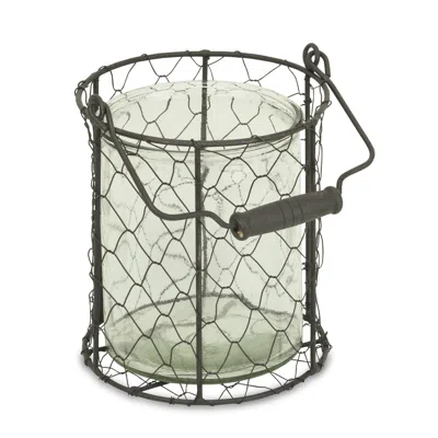 Homezia 6" Brown And Clear Wire Basket And Glass Jar