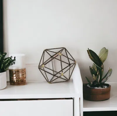 Homezia 6" Brown And Gold Metal Hand Painted Geometric Orb Tabletop Sculpture In Black