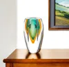 Homezia 6" Clear Amber And Green Abstract Murano Glass Table Vase