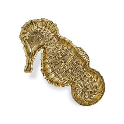 Homezia 6" Gold Sea Horse Metal Handmade Tray In Multi