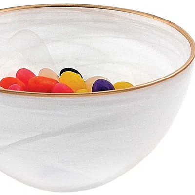 Homezia 6 Hand Crafted White Gold Glass Bowl With Gold Rim In Multi