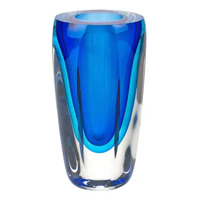 Homezia 6 Mouth Blown Blue Art Glass Vase In Brown