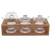 Homezia 6 Mouth Blown Crystal Jam Set With 3 Glass Jars And Spoons On A Wood Stand In Multi