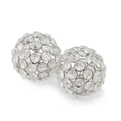 Homezia 6" Silver Faux Crystal And Silver Decorative Orb Tabletop Sculpture