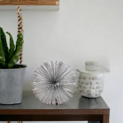 Homezia 6" Silver Iron Decorative Urchin Spiky Sphere Tabletop Sculpture