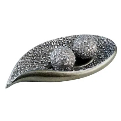 Homezia 6" Silver Long Polyresin Decorative Bowl With Orbs