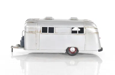 Homezia 6" Silver Metal Silver Camping Trailer Truck Hand Painted Decorative Truck In Blue